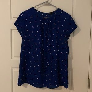 Short Sleeved Blouse with Bird Print
